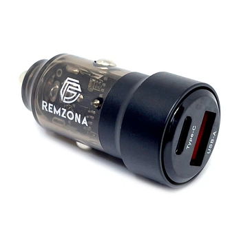 Автомобильная зарядка в прикуриватель Remzona Treneas Acey 60W быстрая зарядка USB+Type-C PD3.0 QC3.0 3A 60W для телефона планшета Apple iPhone Xiaomi Samsung CCAC-04BK Автомобильное зарядное устройство адаптер автозарядка АЗУ прозрачный корпус