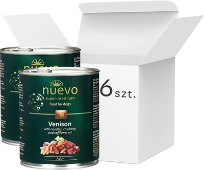 Opakowanie mokrej karmy dla psów Nuevo Venison Adult Pasta z dziczyzną 800 g x 6 szt (4250231595516)