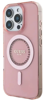 Etui Guess Hardcase IML Rhinestones MagSafe do Apple iPhone 16 Pro Pink (GUHMP16LPFTDTEP)