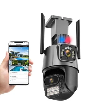 Вулична охоронна поворотна WIFI камера 8MP Dual Lens (сирена, iCSee)