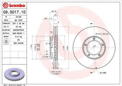 Тормозные диски BREMBO 09.5017.10 4351226040, 4351226070, 4351235170