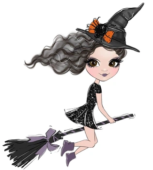 Ростовая наклейка на Хэллоуин / Halloween "Хэллоуин. Девочка на метле" 80 см - без контурной обрезки