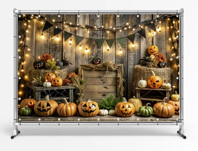 Баннер на Хэллоуин / Halloween "Happy Halloween. Тыквы" размер 2х3м. С люверсами.