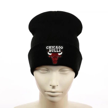 Молодежная шапка бини с вышивкой Чикаго Буллз (Chicago Bulls) (One-size) Черный