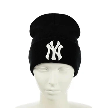 Молодежная шапка бини с вышивкой Нью Йорк (New York) (One-size) Черный
