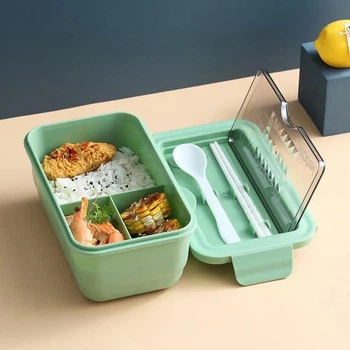 Ланч бокс на 3 отделения с приборами LUNCH 1400 мл - зеленый