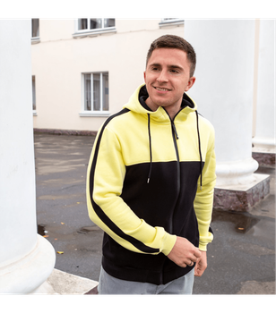 Кофта на замку з лампасами - HECTOR - 30457 - XXL - Чорний/Жовтий
