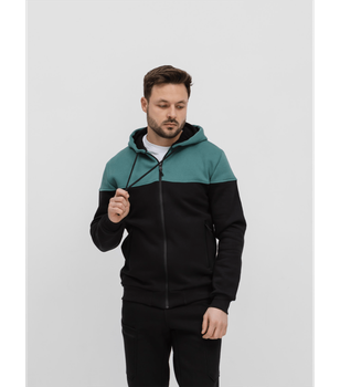 Теплая мужская комбинированная кофта на молнии - HECTOR - 30467 - XXL - Бирюзовый/Черный