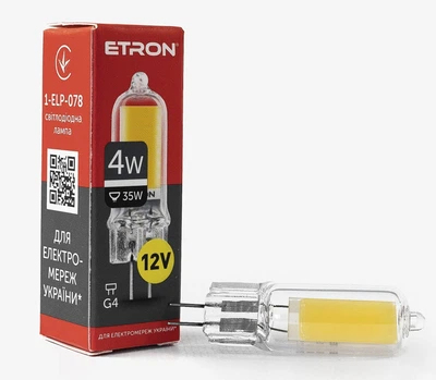 Светодиодная LED лампа ETRON 4W G4 Glass 4200K 12V 1-ELP-078 для низковольтных светильников, мебели, кухни, шкафов и офиса