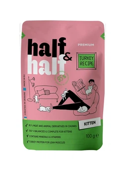 Корм вологий Half&Half для кошенят, шматочки з індичкою у желе у формі пауча 22 шт х 100 г