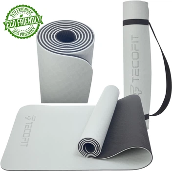 Коврик для йоги и фитнеса TECOFIT TPE 183x61x0.6 см Черно-серый + чехол-сумка в подарок (TOP180138257)