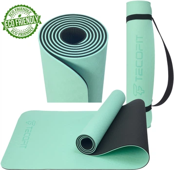 Коврик для йоги и фитнеса TECOFIT TPE 183x61x0.6 см Зелено-черный + чехол-сумка в подарок (TOP18013825/5)