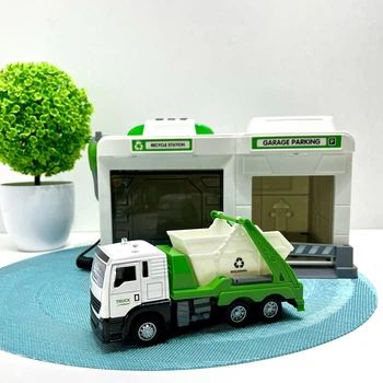Гараж с машинкой Chengmei Toys Мусоровоз с контейнером с световыми и звуковыми эффектами Бело-зеленый (CLM-552)