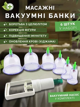 Вакуумные банки с насосом для антицеллюлитного и лечебного массажа тела и хиджамы набор 6 шт Reclaire