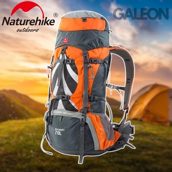 Туристический рюкзак Naturehike на 70 литров, походный, трекинговый + алюминиевая рама, оранжевый