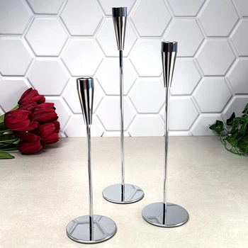 Подсвечники металлические высокие 3 предмета Silver Grace