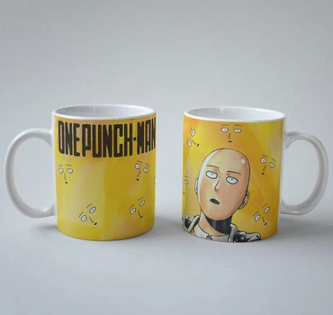 Подарочная чашка с принтом Ванпанчмен (One-Punch Man) Сайтама 2 330 мл.