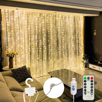 Гірлянда штора водоспад з пультом та гачками Copper Light 300 Led 3х3м Warm White