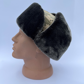 Шапка солдатка зі штучного хутра камуфляж піксель мм 14 57-58