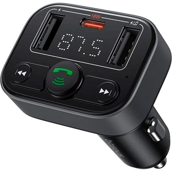 Автомобильный FM-трансмиттер (FM-модулятор) Baseus T-Complex S-09 Lite (Bluetooth 5.0/USB) c функцией зарядного устройства Type-C 18W (PD) 2-USB (2.4А) и вольтметром