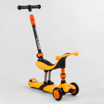 Дитячий самокат - беговел 3 в 1 з амортизатором та підсвічуванням Best Scooter помаранчевий BS-50584