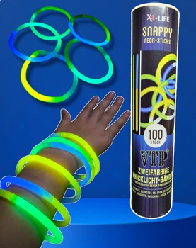 Неонові браслети палички Snappy neon-sticks двоколірні, що світяться 100шт Німеччина