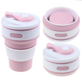 Стакан складной силиконовый Collapsible Coffee Cup чашка 350мл розовый