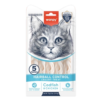 Функціональні рідкі ласощі для котів для виведення шерсті Wanpy Functional Creamy Lickable Treat Hairball Control Ванпі, 70 г