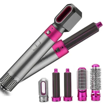 Стайлер для волосся 5 в 1 + коробка чохол HAIR BRUSH для укладання зі змінними насадками рожевий