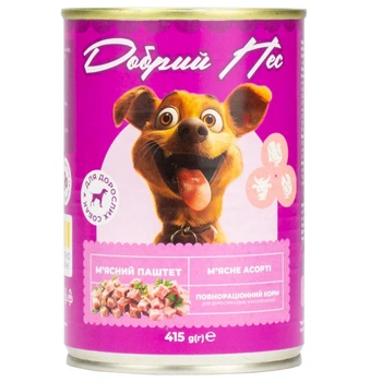 Упаковка консервированного корма для собак паштет с мясным ассорти "Добрий Пес" 8 шт*415 г