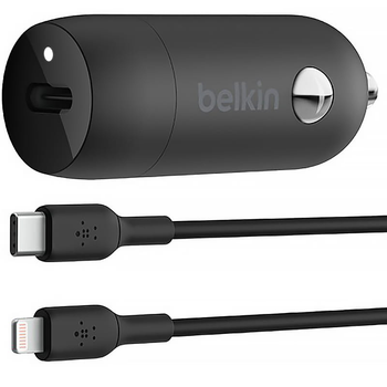 Автомобільний зарядний пристрій Belkin BoostCharge 30W USB-C Car Charger + USB-C - Lightning кабель Black (745883852369)