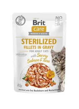Вологий корм Brit Care Sterilized для стерилізованих кішок з лососем та тунцем (філе в соусі) 85 г х 24 шт