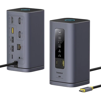 USB-хаб Baseus Spacemate Series 11-in-1 (MAC) Docking Station Type-C to HDMI 4K@60Hz x3 + USB-A x4 + USB-C x2 + RJ45 x1 + 3.5mm Audio x1 (B00568101813-01) Space Grey