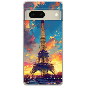 Силиконовый Чехол с Картинкой для Google Pixel 7 Принт (Париж, Эйфелева Башня) (46062-ysm038)