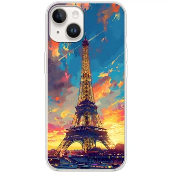 Силиконовый Чехол с Картинкой для iPhone 14 Принт (Париж, Эйфелева Башня) (44840-ysm038)