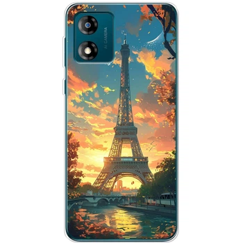 Силиконовый Чехол с Картинкой для Motorola E13 Принт (Париж, Эйфелева Башня) (45899-ysm037)