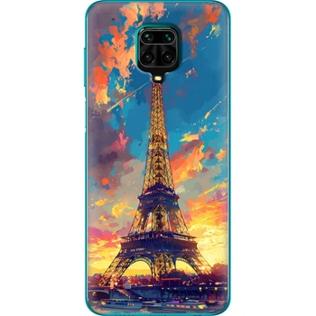 Силиконовый Чехол с Картинкой для Xiaomi Redmi Note 9 Pro Max Принт (Париж, Эйфелева Башня) (039806-ysm038)