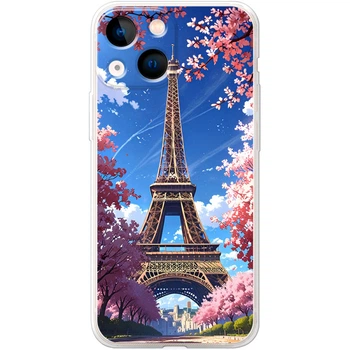 Силиконовый Чехол с Картинкой для iPhone 13 mini Принт (Париж, Эйфелева Башня) (43839-ysm036)