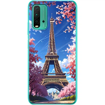 Силиконовый Чехол с Картинкой для Xiaomi Redmi 9T Принт (Париж, Эйфелева Башня) (41685-ysm036)