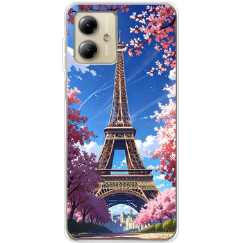 Силиконовый Чехол с Картинкой для Motorola G14 Принт (Париж, Эйфелева Башня) (49330-ysm036)