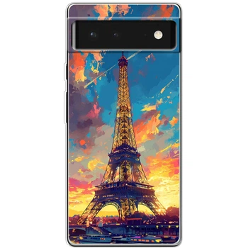 Силиконовый Чехол с Картинкой для Google Pixel 6 Принт (Париж, Эйфелева Башня) (46059-ysm038)