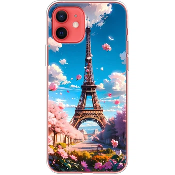 Силиконовый Чехол с Картинкой для iPhone 12 mini Принт (Париж, Эйфелева Башня) (41084-ysm035)