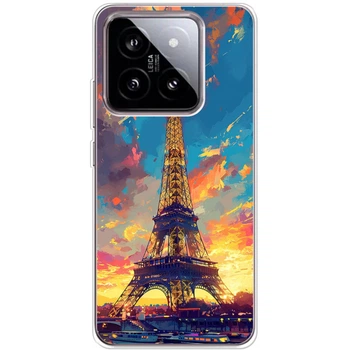 Силиконовый Чехол с Картинкой для Xiaomi 14 Принт (Париж, Эйфелева Башня) (50956-ysm038)
