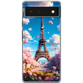 Силиконовый Чехол с Картинкой для Google Pixel 6 Принт (Париж, Эйфелева Башня) (46059-ysm035)