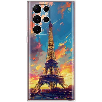 Силиконовый Чехол с Картинкой для Samsung Galaxy S22 Ultra (S908) Принт (Париж, Эйфелева Башня) (44181-ysm038)