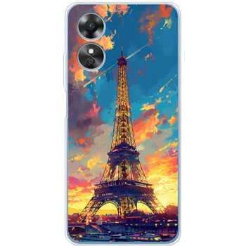 Силиконовый Чехол с Картинкой для OPPO A17 Принт (Париж, Эйфелева Башня) (45541-ysm038)