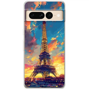 Силиконовый Чехол с Картинкой для Google Pixel 7 Pro Принт (Париж, Эйфелева Башня) (46063-ysm038)