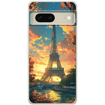 Силиконовый Чехол с Картинкой для Google Pixel 7 Принт (Париж, Эйфелева Башня) (46062-ysm037)