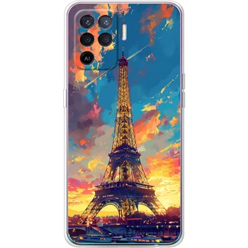 Силиконовый Чехол с Картинкой для OPPO Reno 5 Lite Принт (Париж, Эйфелева Башня) (43335-ysm038)
