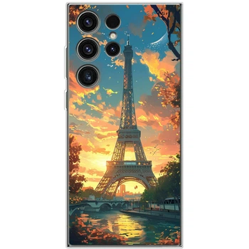 Силиконовый Чехол с Картинкой для Samsung Galaxy S23 Ultra (S918) Принт (Париж, Эйфелева Башня) (45778-ysm037)
